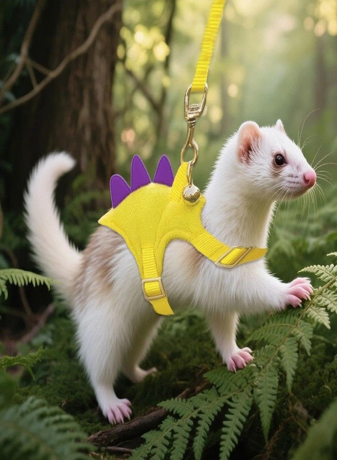 Luchike Yellow Dinosaur Hedgehog Leash and Harness Ferret Harness and Leash Set Hedgehog Accessories Adjustable Hamster Clothes Guinea Pig Outfits for Training Playing - Image 3